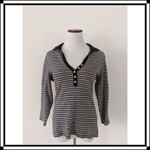 EUC! Tommy Hilfiger Black/Ecru Striped 3/4 Sleeve